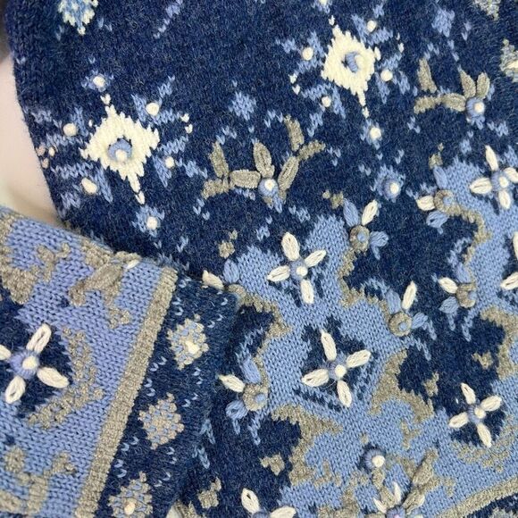 SKYR Sweaters Womens Medium Petite Wool Blend Fair Isle Nordic Buttons Blue Fall - Picture 5 of 9